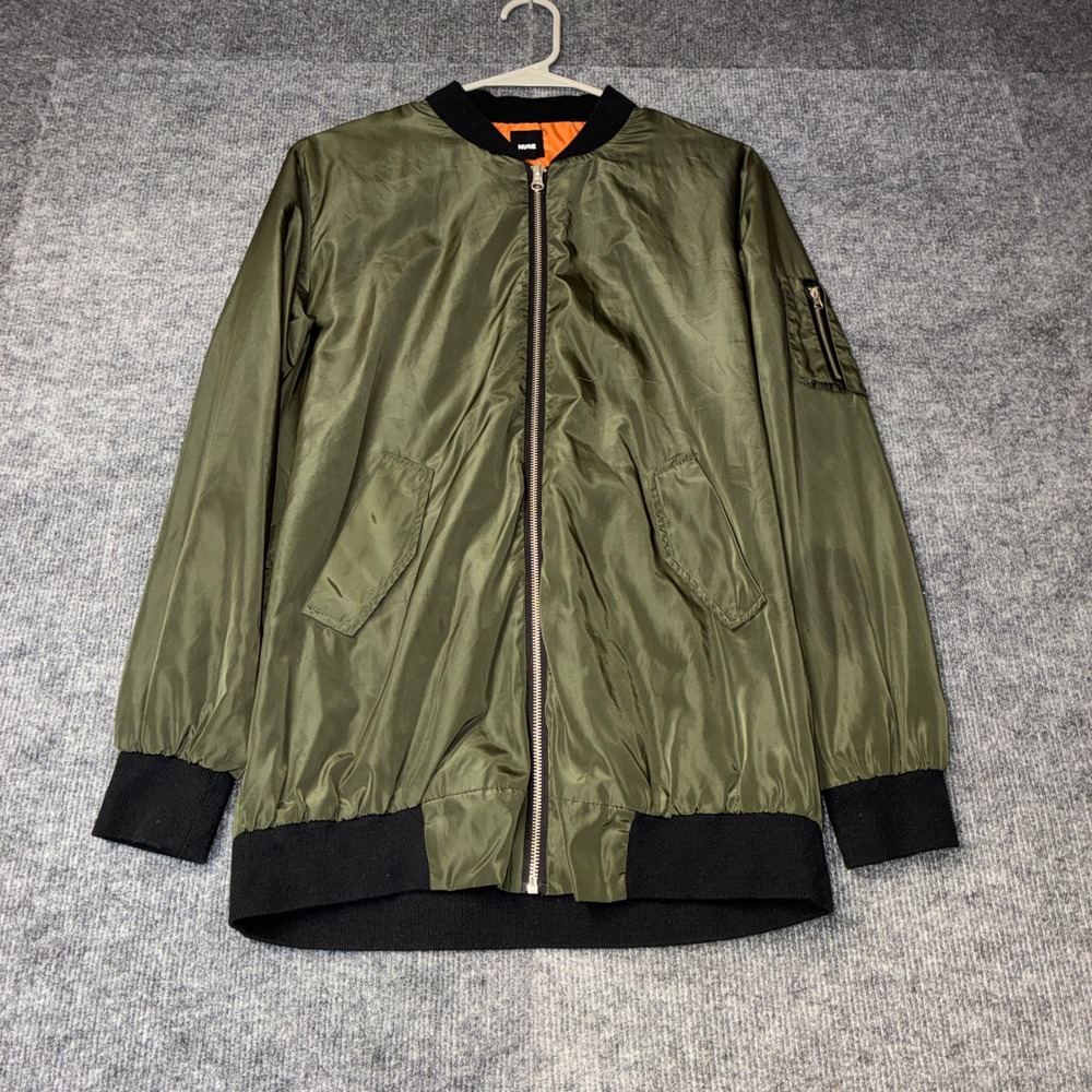 037 NUDE Bomber Jacket Mens Small Olive Green Excellent Zip Up Flight MA-1 Style